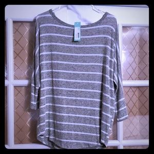Grey and white striped dolman top